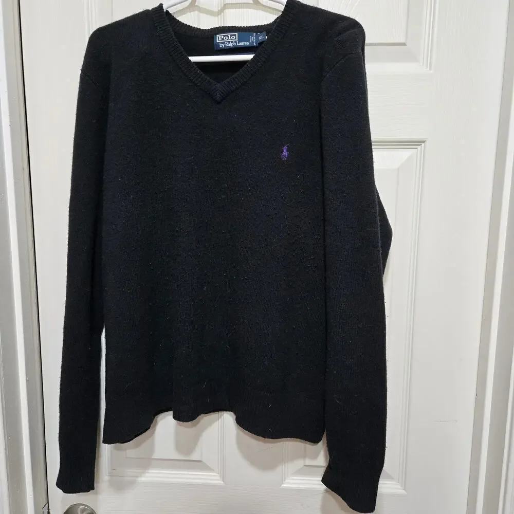 Polo Ralph Lauren Black Lambswool V Neck Sweater XL